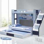 Bunk Bed Stairs Blue Bunk Bed With Modern Stairs Drawers And White Bookshelf Close To Glass Windows On White Polished Floor In Kids Bedroom Bedroom 19 Alluring Modern Bunk Beds For Kids With New Attractive Style