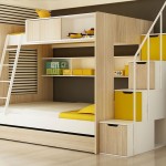 Kids Bedroom Accent Fresh Kids Bedroom With Yellow Accent On Staircase And Decorative Items On Laminate Modern Bunk Bed With Yellow Sheet And White Blanket Bedroom 19 Alluring Modern Bunk Beds For Kids With New Attractive Style