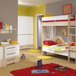 Bedroom For Yellow Modern Bedroom For Kids With Yellow And Red Accent On White Bunk Bed With Yellow Wall White Closet Also Red Fur Rug On Beige Braided Rug Bedroom 19 Alluring Modern Bunk Beds For Kids With New Attractive Style