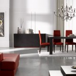 Wall Art Buffet Abstract Wall Art Also Black Buffet Design Plus Innovative Chandeliers And Red Upholstered Chairs In Modern Dining Room Modern Dining Room In Stylish And Artistic Design