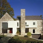 House Design Residence Adorable House Design Of Edgemoor Residence With Brown Colored Wooden Door And White Chimney Made From Stone Veneer  Modern Classic Design From A House In USA 