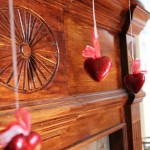 Valentines Day Idea Adorable Valentines Day Mantel Decor Idea Showing Wooden Materials Beautified With Red Colored Hanging Accessories Decoration  Valentine Day Mantel Decoration In Stylish Red Color Designs 