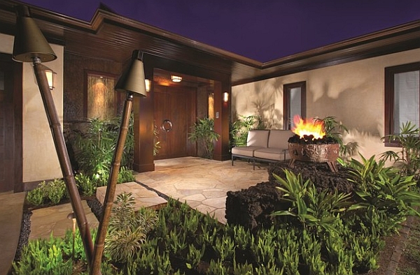 Closer Look Enchanting Adorable Closer Look At Those Enchanting Tiki Torches With Outdoor Fireplace Design With Stone Deck And Green View Outdoor  Inspiring Outdoor Designs With Tiki Torches 