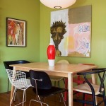 Painting Attached Wall Aesthetic Painting Attached On Green Wall In San Francisco Midcentury Janel Holiday Interior Design With Metallic Chairs And Wood Dining Table House Designs  Mid Century Interior Style Combined With Wooden Decoration Model 