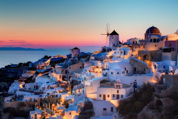 Building Design Oia Amazing Building Design Of Sunset Oia Santorini Greece With White Colored Outer Wall Which Is Made From Concrete Decoration  Sunset Scenery Views To See Around The World 