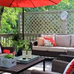 Living Space With Amazing Living Space Design Finished With Black Color Equipped With Red Parasol Design Idea Wooden Table Outdoor  Pottery Barn Outdoor Furniture Equipping Breezy Patio 