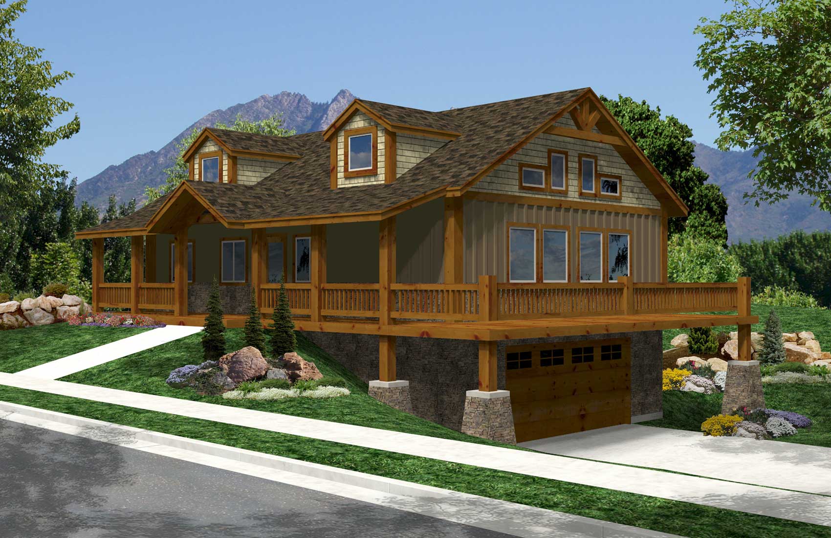 Luxury Log Finished Amazing Luxury Log Home Plans Finished In Modern Design With Green View Showcased From House Front Yard Area Design Architecture  Luxury Log Home Plans For Bold Natural Image 