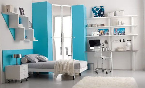 Teenage Rooms Interior Amazing Teenage Rooms White Blue Interior Minimalist Design Finished With White Rug Design Equipped With Grey Mattress Interior Design  Amazing Teenage Rooms Design You'll Love