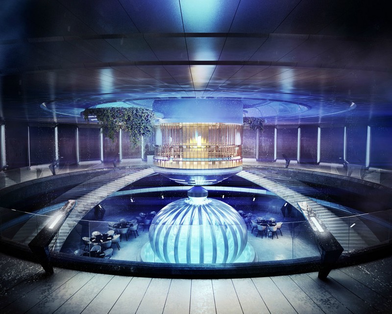 Water Discus Side Amazing Water Discus Interior Design Side View For Center Shining Glass Building In Infinity Style With Two Great Stairways Decoration  Stunning Undersea Hotel Project In Unbelievable Design 