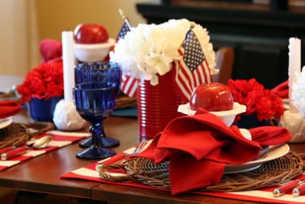 Dining Space Forth Amusing Dining Space Design Of Forth July Decor Table With Light Brown Colored Wooden Table Several Blue Glasses And United States Flag Decoration  Independence Day Decor Themes To Celebrate Annual Event In Joy 