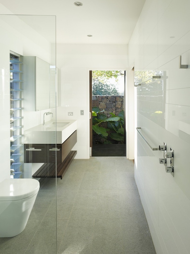 Bathroom Interior White Appealing Bathroom Interior Design With White Tile Backdrop And Glass Shower Door In Maleny House Bark Design Interior Design  Beautiful Interior Design From A Fascinating Residence 