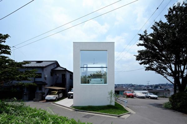 Grey Concrete Glass Appealing Grey Concrete Wall And Glass Walls Completing The Japan Cube House Exterior In The Roadside Architecture  Modern Simple House In Ecological Building Construction 