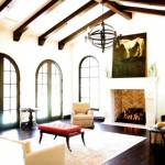 Living Room Decor Appealing Living Room With Frame Decor Beams Ceiling Also Classic Fireplace With Cream Sofa And Tufted Headboard Decoration  Living Decorating Ideas By Using Exposed Beams And Trusses 