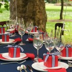 Blue Red Design Astonishing Blue Red Table Decor Design With Blue Navy Colored Cloth Cover And Red White Colored Umbrella With Several Glasses Decoration  Independence Day Decor Themes To Celebrate Annual Event In Joy 