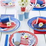 Polka Table With Astounding Polka Table Decor Design With White Colored Wooden Table And Several Plates Which Have Red And Blue Colors Decoration  Independence Day Decor Themes To Celebrate Annual Event In Joy 