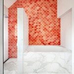 Honiton Residence In Attracting Honiton Residence Bathroom Wallpaper In Orange Bubble Patterns White Ceramic Bath Shower Stall And Wall Residence Luxurious Contemporary Home In Australia With A Stylish Design