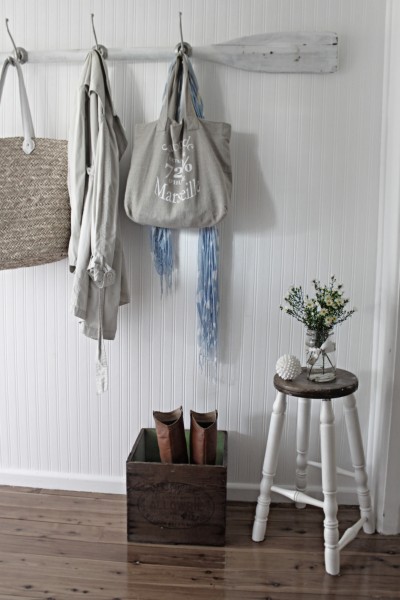 Beach Cottage With Awesome Beach Cottage Blog Hallway With White Painting And Wooden Flooring Ideas Completed Oar Coat Rack Decoration  DIY Coat Rack Decoration For Beautiful Interior Decoration 