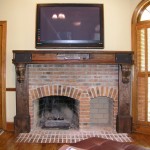 Brick Wooden Mantel Awesome Brick Wooden Frame Fireplace Mantel Designs Ideas Finished With LCD TV For Fireplace Design Made From Brick Decoration  Fireplace Mantel Designs With Rustic Contemporary Style 