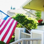 Entry Design Flag Awesome Entry Design With Usa Flag Porch Decor Which Has White Colored Wooden Fences And White Colored Stand Flag Decoration  Independence Day Decor Themes To Celebrate Annual Event In Joy 