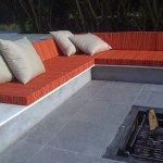 Grey Trhow On Awesome Grey Trhow Pillows Placed On Long Banquette Seating In Terrace With The Planted Fire Pit Outdoor  Outdoor Furniture In Some Divergent Places 