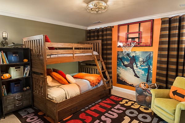 Themed Kids Bunk Basketball Themed Kids Bedroom With Bunk Beds Equipped With Bunk Bed Design Idea With Best Rug Design Ideas Decoration  Sport Wall Mural Theme In Various Ideas 