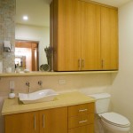 With Wooden Installed Bathroom With Wooden Storage Cabinet Installed On Wall And Floor With Frameless Mirror Bathroom  Pretty Storage Cabinet For Keeping Bathroom Stuffs 