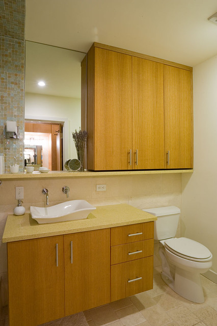 With Wooden Installed Bathroom With Wooden Storage Cabinet Installed On Wall And Floor With Frameless Mirror Bathroom  Pretty Storage Cabinet For Keeping Bathroom Stuffs 