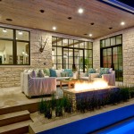 Evening Terrace Exposed Beautiful Evening Terrace With The Exposed Outdoor Fireplace Design Which Is Designed Well With The Textured Wall Panel Interior Design  Cozy House Built In Luxurious Design 