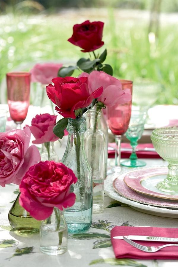 Flowers Valentines Beautified Beautiful Flowers Valentines Day Decor Beautified With Pink Plates And Colorful Glasses On The Long Table Decoration  Tablescape Design For Celebrating Valentine’s Day 