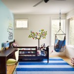 Kids Room With Beautiful Kids Room Decor Ideas With Blue Hanging Chair Also Wooden Bedframe Applied Also Tree Wall Decal Decoration  Indoor Hanging Chair For Relaxation Time And Room Decoration 