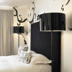 With Dark Stylish Bedroom With Dark Bed Headboard Stylish Floor Lamps In Lamp Shade Artistic Wall Art Sheer Grey Curtain Furniture  Captivating Black Lamp Shades For Pleasure 
