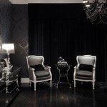 Mirrored Dresser Glass Black Mirrored Dresser To Display Glass Table Lamp And Portrait To Beautify Black Wallpapered Seating Space House Designs  Luxury Mirrored Dresser In Modern Room Interior Design 