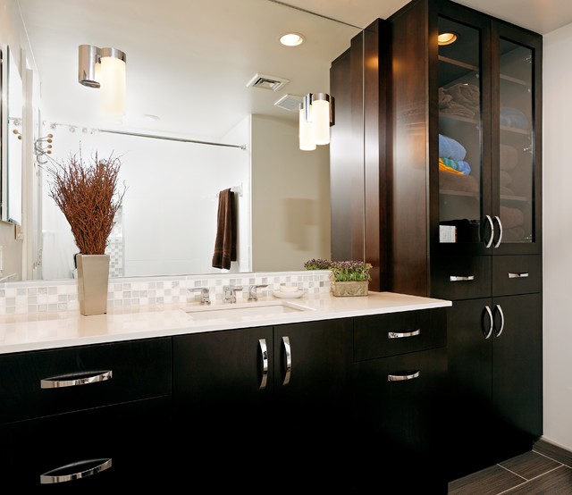 Storage Cabinet Glass Black Storage Cabinet Manufactured With Glass Doors To Match Frameless Mirror On Left Bathroom  Pretty Storage Cabinet For Keeping Bathroom Stuffs 