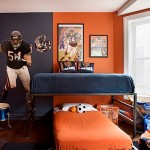 And Orange Bold Blue And Orange Make A Bold Statement In The Room Equipped With Wooden Flooring Unit With Orange Bedding Unit Idea Decoration  Sport Wall Mural Theme In Various Ideas 
