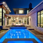 Swimming Pool Is Bluish Swimming Pool Color That Is Suited With The Beautiful Dining Table Set Design With The Outdoor Fireplace Of This House Idea Interior Design  Cozy House Built In Luxurious Design 