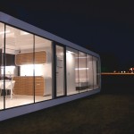 Design Of With Breathtaking Design Of Mobile Home With Transparent Wall Which Is Made From Glass Panels And Bright Cream Lighting Inside House Designs  Inspiring Minimalist Studio Built In Large Green Lawn 
