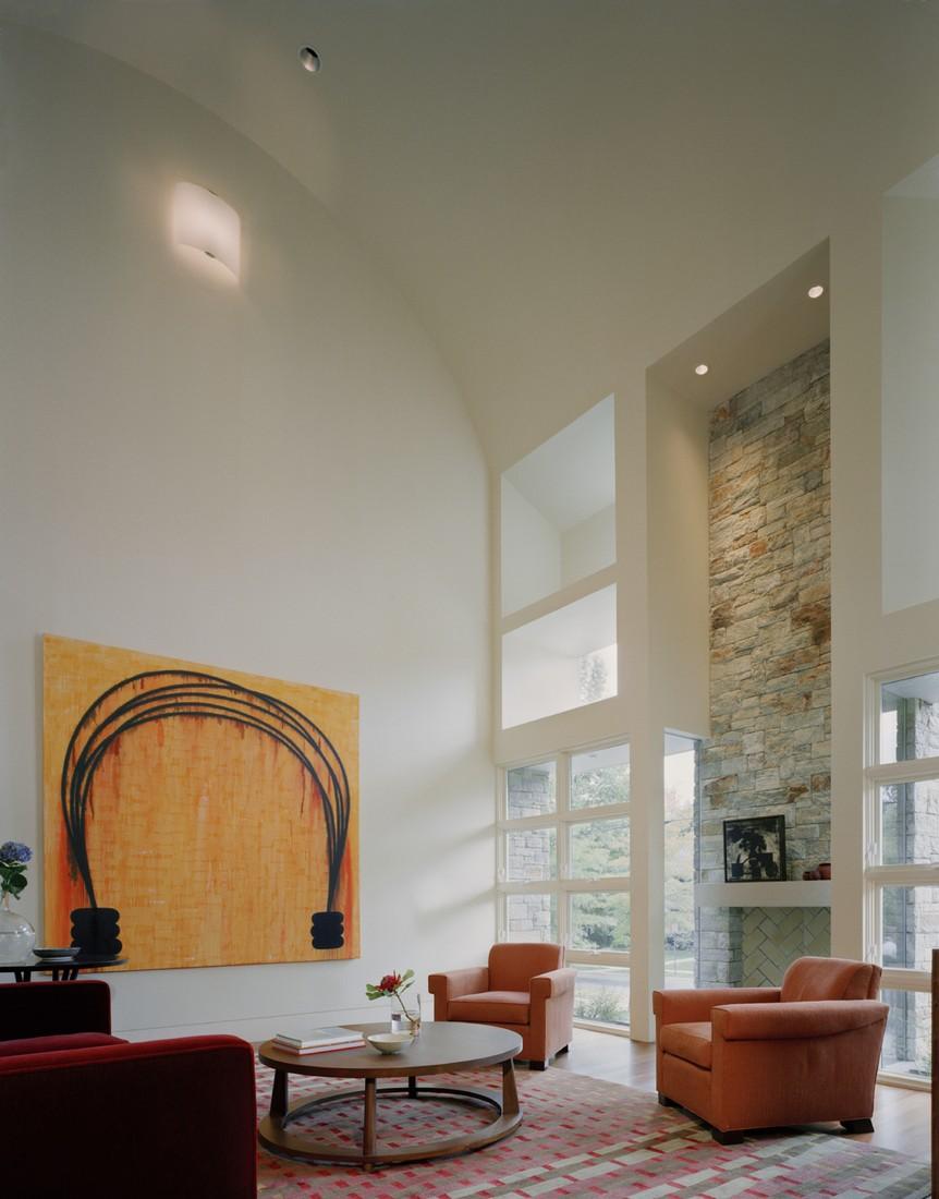 Room Design Residence Breathtaking Room Design Of Edgemoor Residence With Orange Soft Chair And Windows Which Are Made From Glass Panels Architecture  Modern Classic Design From A House In USA 
