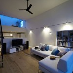 Lighting Completing House Bright Lighting Completing Japan Cube House Interior With White Bookshelves And Black Propeller Hanged On White Ceiling Architecture  Modern Simple House In Ecological Building Construction 