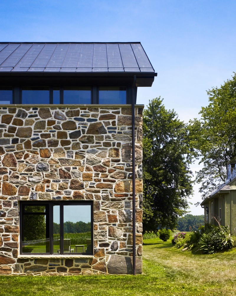 Stone Wall Shaped Bright Stone Wall Also Square Shaped Window Made From Glass Panel Architecture  Modern Farmhouse In Surprising Appearance 