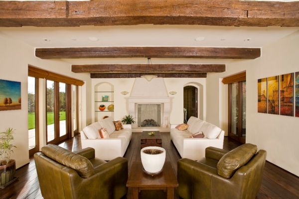 Horizontal Beams In Brilliant Horizontal Beams Ceiling Design In Classic Living Room With Leather Armchairs And White Sofa Also Fireplace Decoration  Living Decorating Ideas By Using Exposed Beams And Trusses 