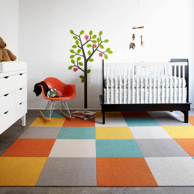 Tiles In Nursery Carpet Tiles In The Kids Nursery With White Dresser And Wall Tree Decal Near It Interior Design  Carpet Tiles With Bright Color For Interior House 