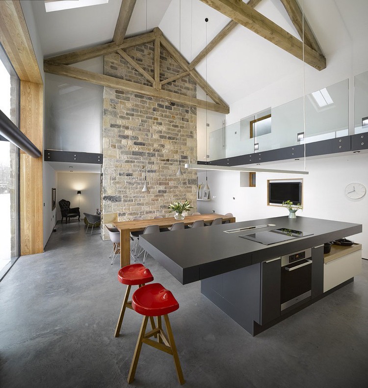 Red Top At Charming Red Top Kitchen Stools At Cat Hill Barn Snook Architects Kitchen With Dark Granite Countertop Ideas Interior Design  Amazing Barn To House Remodelling Project With Modern Design 