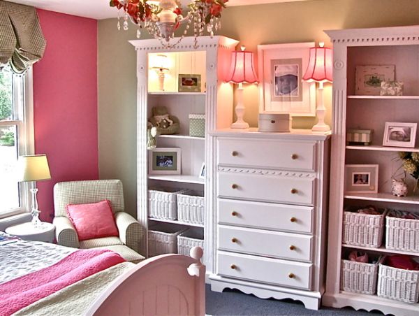 Twin Night With Charming Twin Night Lamps Coupled With Storage And Shelving For Kids Room Mixed White Painted Mini Bed And Glass Chandelier Bedroom  Girl Bedroom Decoration In Cheerful And Stylish Design 