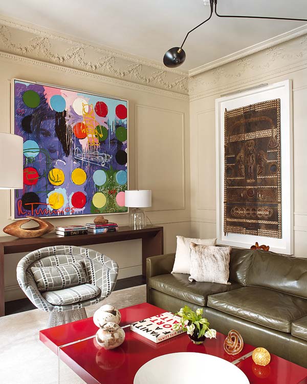 Painting Placed In Colorful Painting Placed On Wall In Madrid Home Interior Design Living Room With Long Sofa And Red Table Architecture  Luxury House In Madrid Displaying Some Artistic Rooms 
