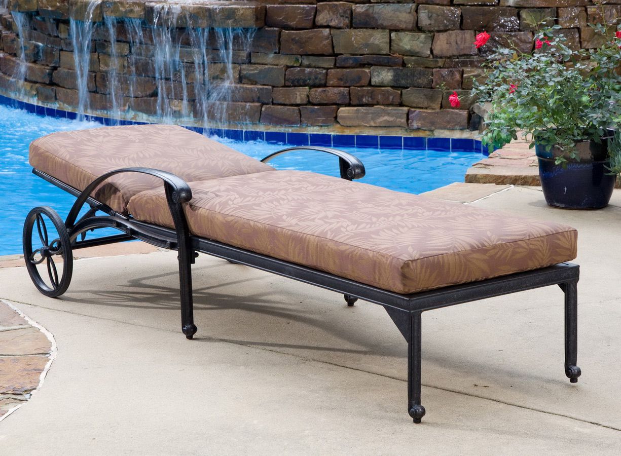Outdoor Chaise Metal Comfortable Outdoor Chaise Lounge With Metal Legs And Fluffy Brown Lather In Poolside Outdoor Outdoor Chaise Lounge For Backyard Pool