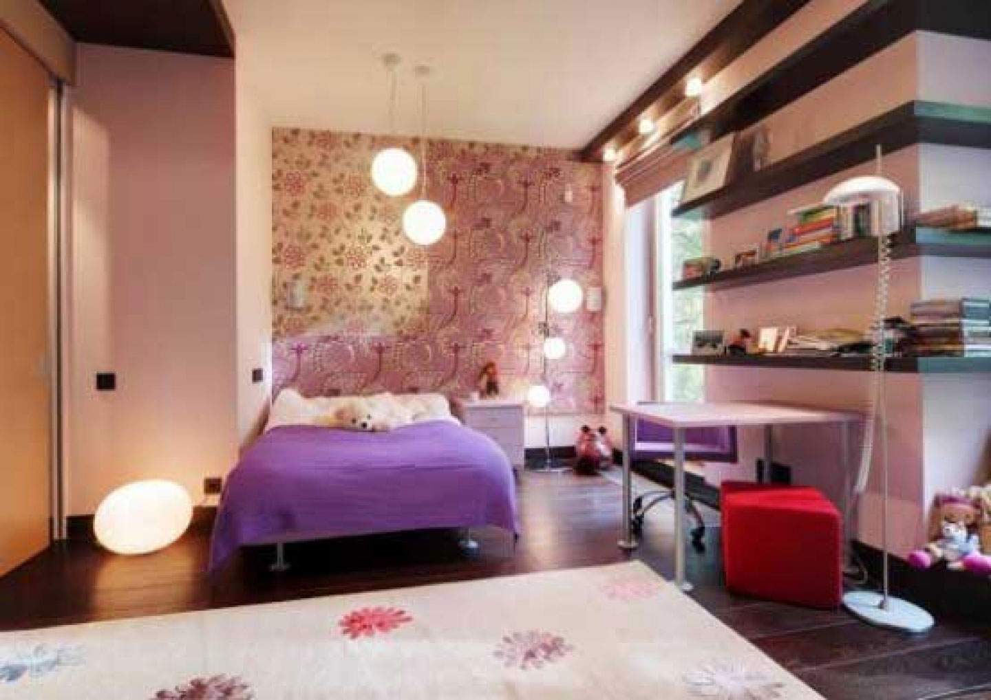 And Wonderful For Comfortable And Wonderful Bedroom Design For Young Women With Purple Linen And Simple Wall Shelving Bedroom  Bedroom Ideas For Young Women In Modern Design 