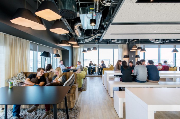 Open Style Of Comfy Open Style Dining Space Of Google Office Dublin With Black And White Coloring Scheme Of Furnishing And Painting Office  Updated Office In Uplifting Design 