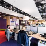 Work Space Playful Comfy Work Space Supported By Playful Decorative Touches On Wall With Greens And Wooden Slats Applied On Purple Wall Office  Updated Office In Uplifting Design 