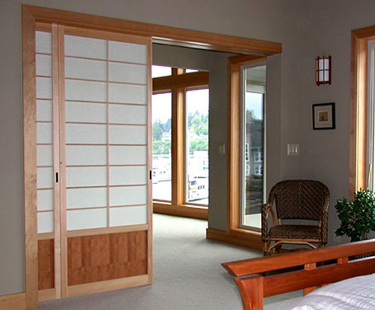 Wooden Style Door Contemporary Wooden Style Japanese Sliding Door Design Ideas In White Color With Semi Transparent View From Inside Area Decoration  Unique Japanese Sliding Door To Your House 