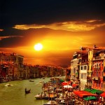 Venice At Design Cool Venice At Sunset Italy Design With Several Wooden Boats Placed On Long River And Several Buildings With Concrete Wall Decoration  Sunset Scenery Views To See Around The World 